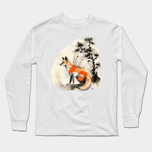 Fox Painting Kitsune Japanese art Sumie Long Sleeve T-Shirt